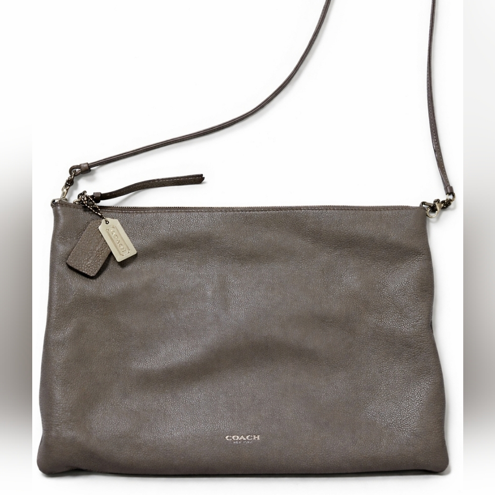 Coach Mauve Taupe Gray Pebbled Leather Crossbody Clutch Large Zip Bag